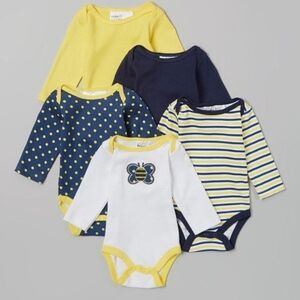 Peanut Buttons Yellow/Navy Longsleeve Onesies 5 Pack